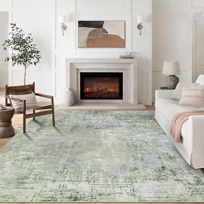 9x12 Area Rugs for Living Room Rug Washable: Modern Large Rug for Dining Room Bedroom Carpet Non Slip 9 by 12 Indoor Abstract Nursery Home Office Green