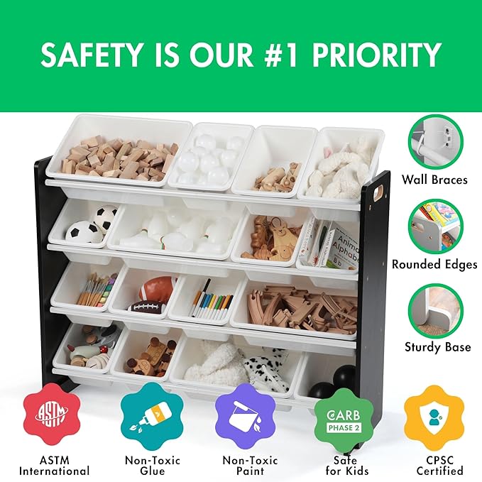 Humble Crew Supersized Toy Storage Organizer with 16 Removable Bins, Espresso/White – Large Toy Storage for Toddlers Ideal for Kids' Rooms, Playrooms, and Nurseries - Modern Toy Bins for Kids
