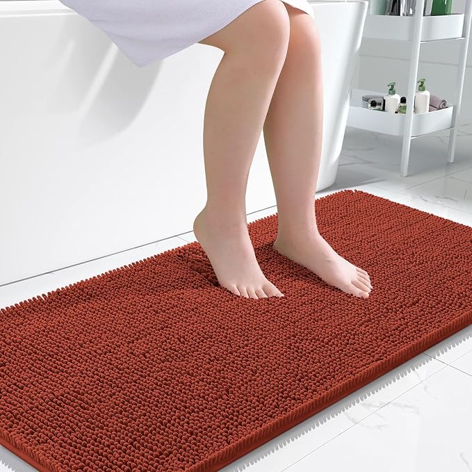 OLANLY Large Bathroom Rugs 45x27, Soft Absorbent Chenille Bath Rugs, Rubber