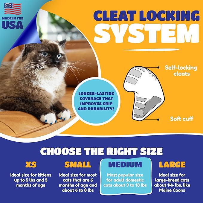 Soft Claws Cat Nail Caps for Small Cats – (40 Caps, Summer - Blue & Red) - Veterinarian-Developed | Protects Furniture & Skin - Easy to Apply, Long-Lasting Anti-Scratch Soft Cat Claw Covers