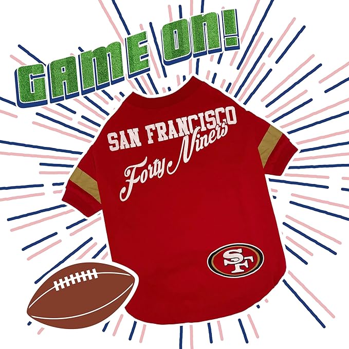 NFL San Francisco 49ers Dog & Cat T-Shirt, Medium. Football PET TEE for NFL Team Fans. New & Updated Fashionable Stripe Design, Durable & Cute Sports Outfit