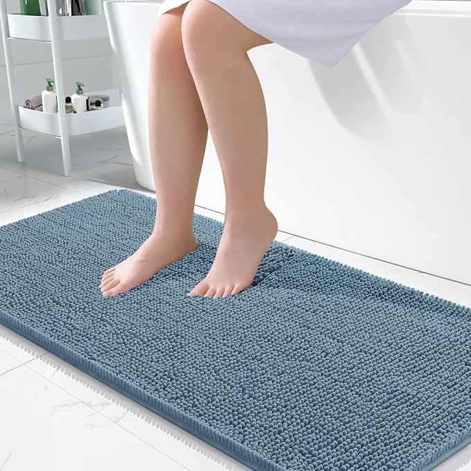 OLANLY Bathroom Runner Rugs 47x24, Soft Absorbent Chenille Bath Rugs, Rubber
