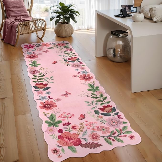 Lahome Floral Kitchen Runner, 2X6 Washable Runner Rug Non-Slip, Ultra-Thin Soft