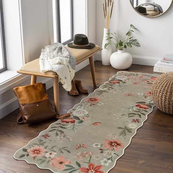 Lahome Floral Kitchen Runner, 2x5 Soft Washable Runner Rug Non Slip, Ultra-Thin