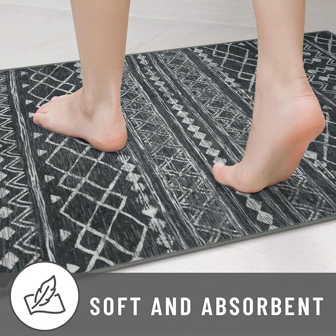 KUTA Washable Non-Slip Rugs for Entryway 2x3, Dark Grey Beige Moroccan Boho