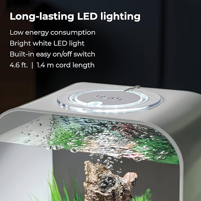 biOrb Life 15 Acrylic 4-Gallon Aquarium with White LED Lights Modern Compact Tank for Tabletop or Desktop Display, Transparent