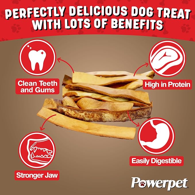Powerpet Treats Natural Smoked Beef Jerky Skin for Dogs - High Protein, Grain-Free, Long-Lasting Chews, Ideal for All Breeds, Promotes Dental Health - Easy Digestion - 8oz Bag (Package May Vary)