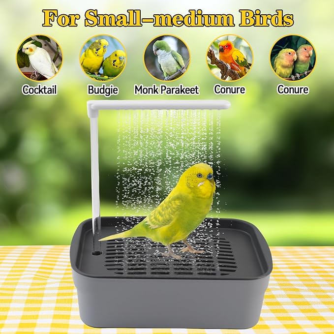 Automatic Parakeet Bath,Parrot Shower Fountain with USB Power Plug Indoor Bird Bath Circulating Water Electric Pet Bird Shower Pump for Cockatiel Lovebird Conure Budgie