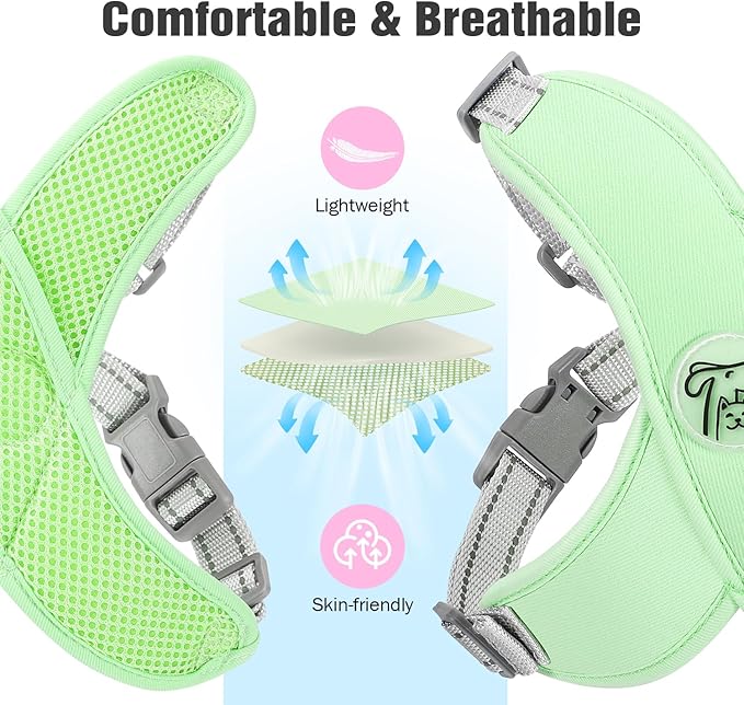 Pawaboo Small Dog Harness and Leash Set, Puppy Harness X-Frame No Pull No Choke, Dog Vest Harness Adjustable for Small Medium Sized Dogs, Soft Breathable Pet Harness for Walking Outing, S, Mint Green