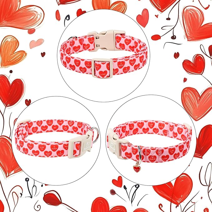 Valentines Dog Collar for Small Dogs - Valentine Red Conversation Hearts Dog Collars, Love Boy Girl Dogs Collars, Lightweight Adjustable Cute Puppy Collar with Quick-Release Buckle XS