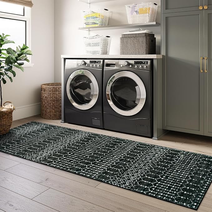 Lahome Moroccan 2x6 Black Runner Rug Non-Slip, Kitchen Rug Runner Washable