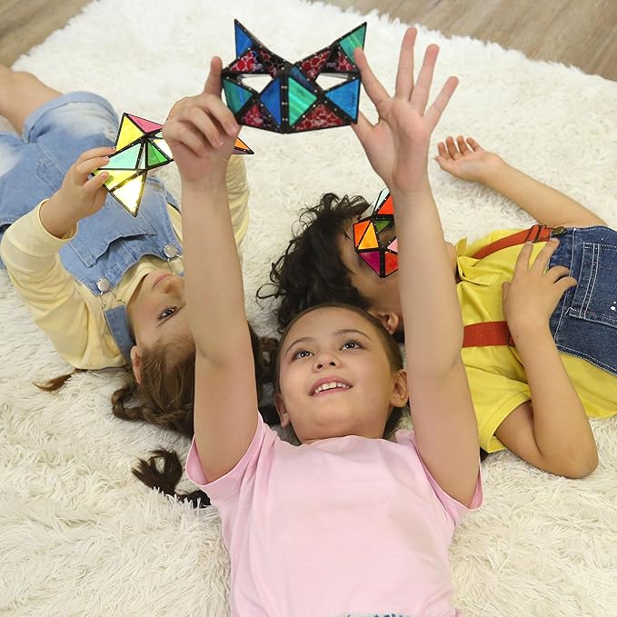 TOSY Magnet Pyramid Stone - 1 Cube Transforms into 1 Billion Shapes, 14 pcs (12 Puzzle pcs and 2 Accessories), 243 Rare Earth Magnets, Holographic Design Magnet Tiles Creative Puzzle STEM Toy, 2-Pack