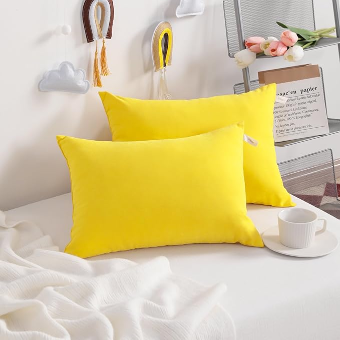 NTBAY Toddler Pillows, Down Alternative 13"x18" Pillows, Machine Washable - Soft and Breathable Travel Small Pillow for Sleeping, Ideal for Daycare, Crib, Cot, Yellow