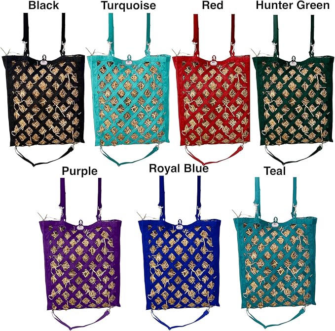 Majestic Ally Premium Nylon Hay Bag for Horses and Livestock, Simulates Grazing, Slow Feeding, Heavy-Duty PP Webbing,Quick-Adjust Straps, Small Hole for Digestion, Multiple Colors (Red)
