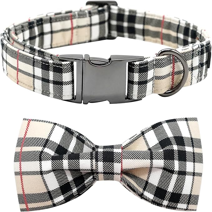 Bow Dog Collar-Plaid Pet Collar Cute Pet Bow Soft Girl or Boy Dog Collars with Metal Buckle Adjustable Collars for Medium Dogs