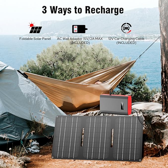 100W Portable Power Station with Foldable Solar Panel, 110V Power Bank with AC Outlet, Rechargeable Battery Generator Power supply for Outdoor, Camping, RV, Travel, Emergency Backup