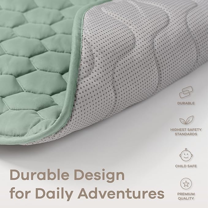 Comfy Cubs Rectangle Kids Play Mat - Small 36 x 60 inches Soft Quilted Baby Floor Mat with Non-Slip Bottom - Plush Design for Toddlers' Playtime and Relaxation - Comfortable and Durable - Fern
