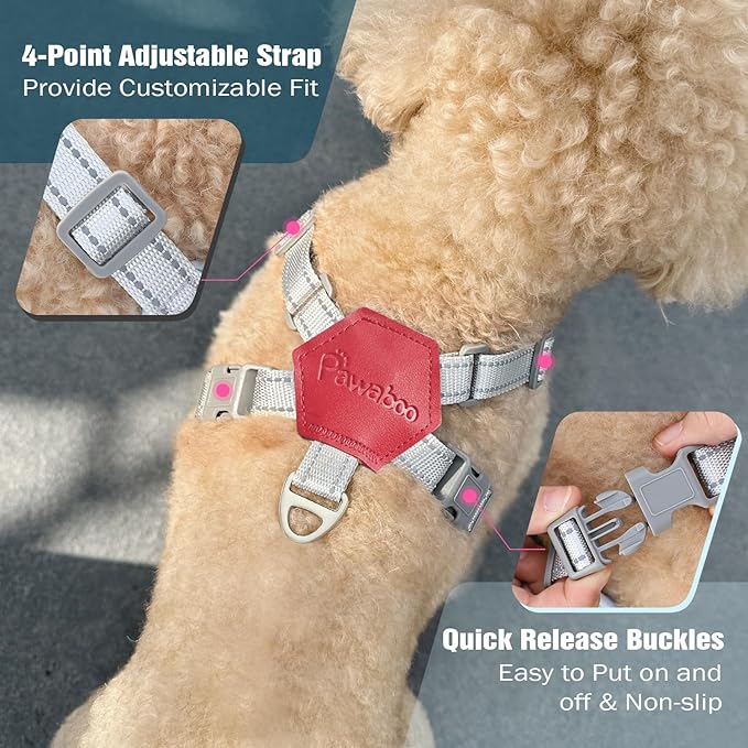 Pawaboo Small Dog Harness and Leash Set, Puppy Harness X-Frame No Pull No Choke, Dog Vest Harness Adjustable for Small Medium Sized Dogs,Soft Breathable Pet Harness for Walking Outing, M, Pink Plaid