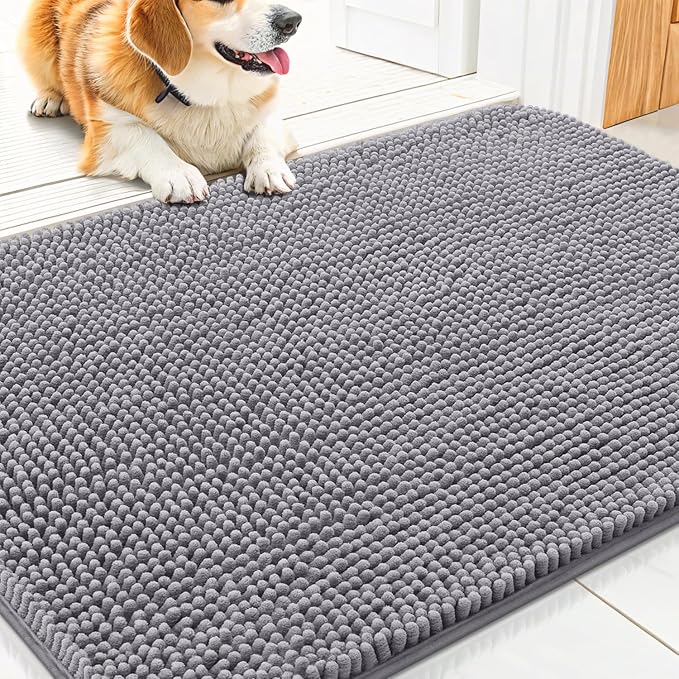 Smiry Dog Door Mat for Muddy Paws 30x17, Absorbent Dirt Trapper, Non-Slip