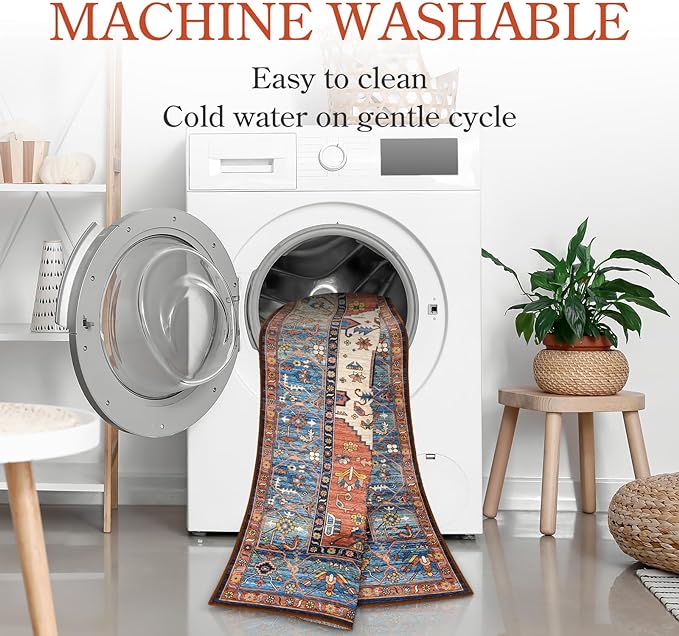 Lahome Boho Runner Rugs for Hallway - 2x4 Bathroom Area Rugs Non-Slip Small Throw Kitchen Rug Low-Pile Rugs for Entryway Laundry Room Rug Oriental Distressed Indoor Carpert Runner for Entrance BathRug
