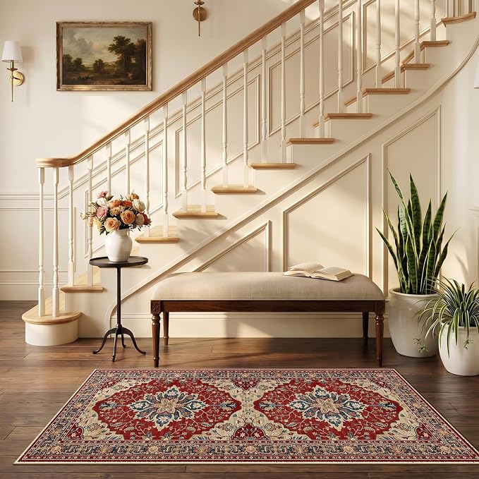 RELEANY Area Rugs Runner 2'6"x5' Washable Non-Slip, Floral Vintage Distress