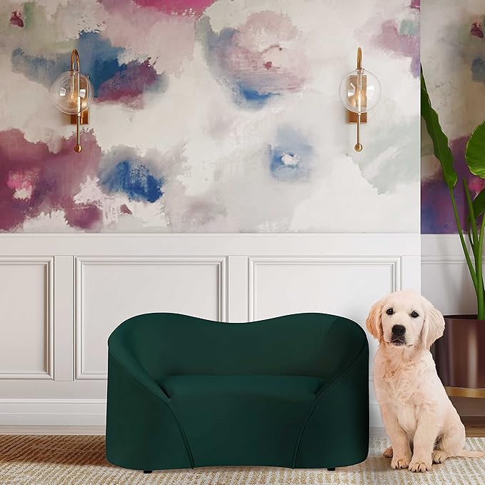 Tov Furniture Poodle Waterproof Upholstered Velvet Pet Bed (Forest Green)