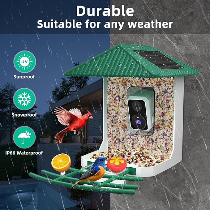 Kurain® Smart Bird Feeder with Camera, Video Birds Feeder with Solar Panel, AI Identify, Live View, Capture Bird Video, 2.5L Large-Capacity, Instant Arrival Alerts, Ideal Gift for Birdlover