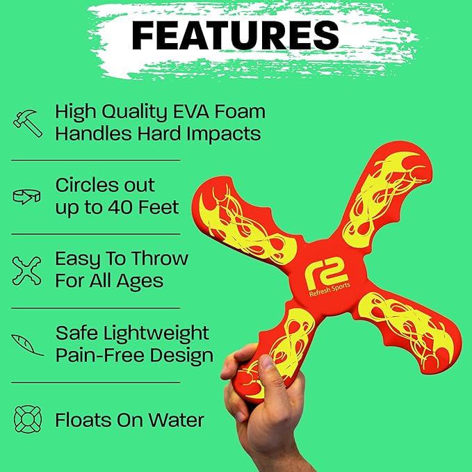 Boomerang for Kids - It Really Does Fly Back - Fun & Easy to Use Toy Gifts for Boys & Girls - Soft Foam Design Allows for Safe Play Perfect Beginner Toy Gift Idea & Kids Boy Birthday Party Activity