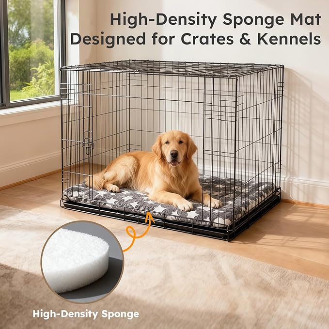 Dog Bed Mat, Dual-Sided Dog Crate Bed Mat - Ultra Soft & Machine Washable Kennel Pad for Cats and Extra Small Dogs, All-Season Comfort Pet Bed for Crates, Travel, and Home, Star Gray, 18 x 14 Inch