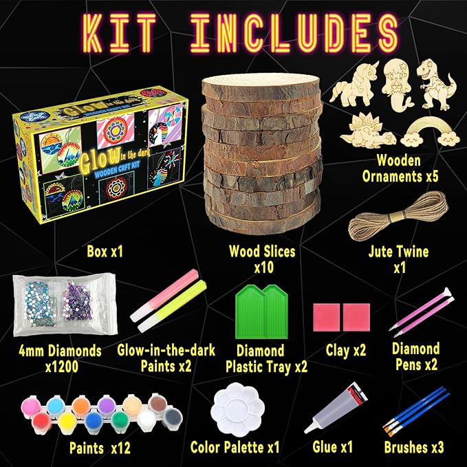 Wakestar Kids Wood Painting Kit-Glow in The Dark-Easter Basket Stuffers-Arts & Crafts Gifts for Boys Girls Ages 6-12,Creative Party Crafts Activity for Birthday Christmas