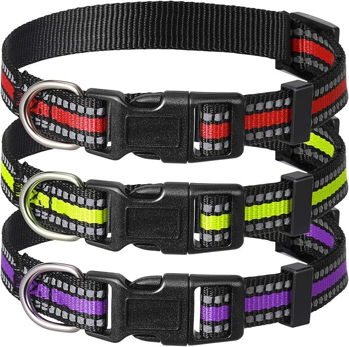 Weewooday 3 Pieces Reflective Dog Collar Nylon Adjustable Quick Release Pet Collars for Dogs(Large)