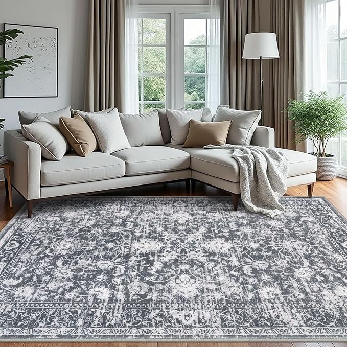 KILOCOCO Area Rug 6x9 Living Room Rug Washable Printed Vintage Floral Non Slip