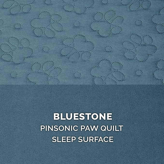 Furhaven Memory Foam Dog Bed for Large/Medium Dogs w/ Removable Bolsters & Washable Cover, For Dogs Up to 55 lbs - Pinsonic Quilted Paw L Shaped Chaise - Bluestone, Large