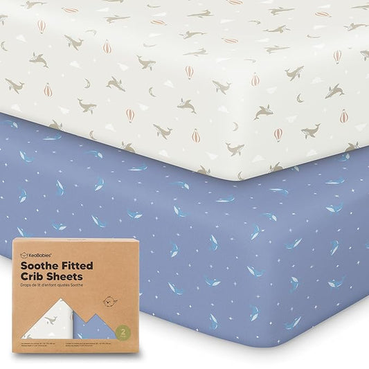 KeaBabies 2-Pack Organic Crib Sheets for Boys, Girls - 52x28 Fitted Crib Mattress Sheet Neutral, Breathable Jersey Cotton Cover for Baby Bed, Toddler Mattress, Soft & Cute Prints (Marine Muse)