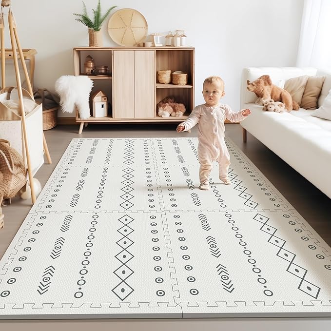 Baby Foam Play Mat, PIGLOG 72x48 Baby Crawling Mat, Floor Mats for Kids for Baby with Interlocking Floor Tiles, Toddler Play Mat for Indoor and Outdoor, Easy to Clean Playroom Floor Mat, Bohemia