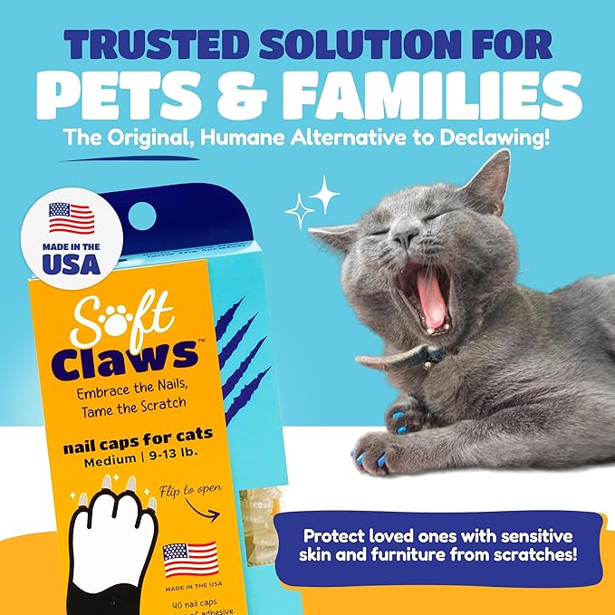 Soft Claws Cat Nail Caps for Medium Cats – (40 Caps, Red & Gold) - Made in USA - Veterinarian-Developed | Protects Furniture & Skin - Easy to Apply, Long-Lasting Anti-Scratch Soft Cat Claw Covers
