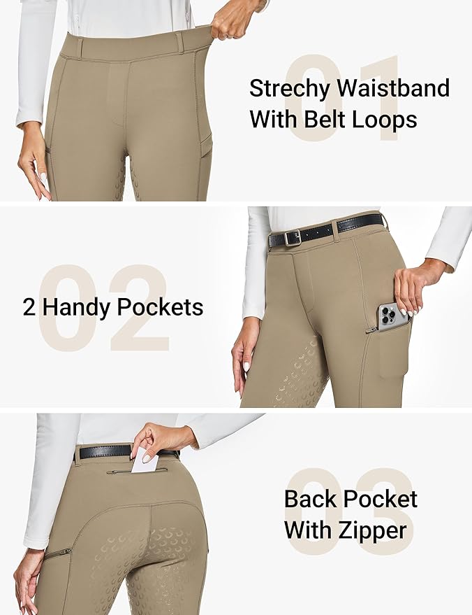 FitsT4 Sports Women's Winter Horse Riding Pants with Zipper Pockets Full Seat Riding Tights Fleece Lined Equestrian Breeches