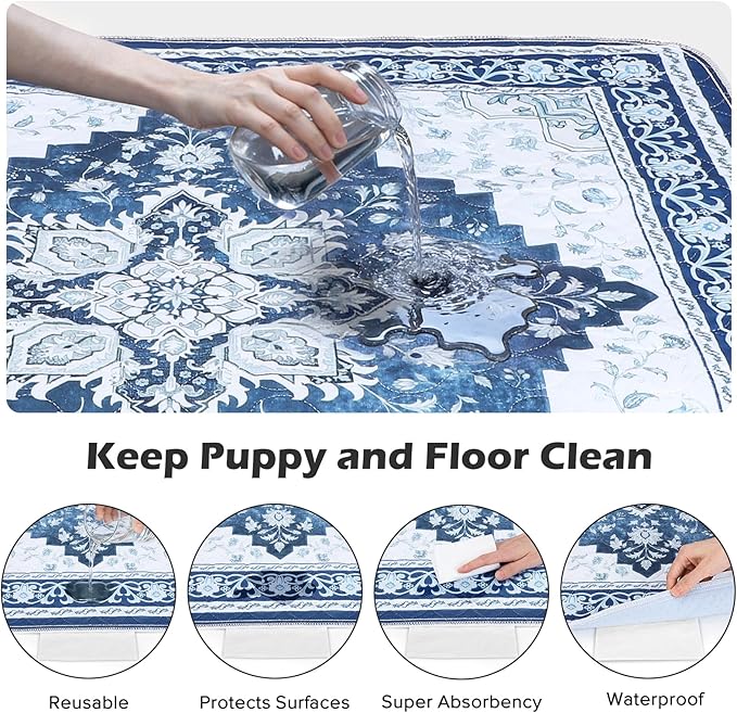 INVENHO 2PACK Washable Pee Pads for Dogs 72"x72" Reusable Dog Pads Extra Large Upgrade Non-Slip Dog Pee Pads Heavy Absorbency Puppy Pee Pads Quick Dry Whelping Pads/Waterproof Puppy Training Pad