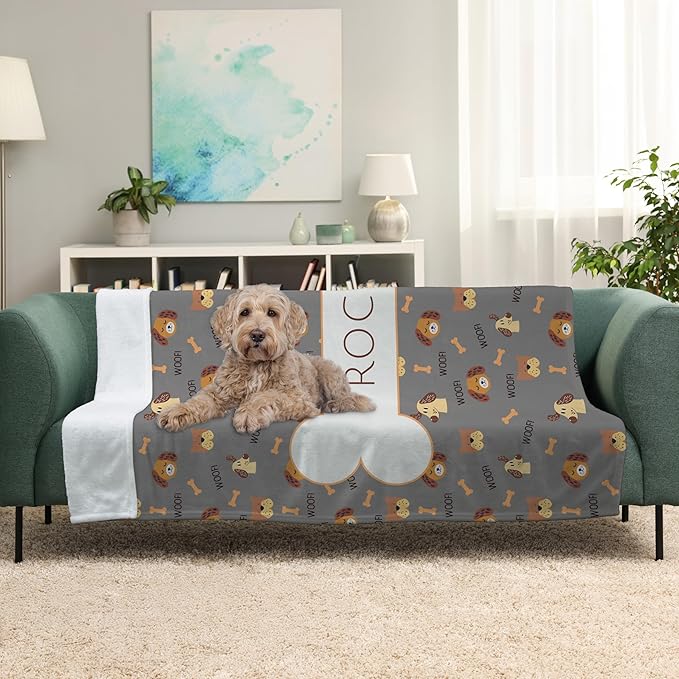 Prints Next Day – Custom 50" x 60" Plush Pet Lightweight Blanket with Name - Gift for Dog or Cat Owners - Personalized Couch Throw - Puppy Patterned - Printed in America
