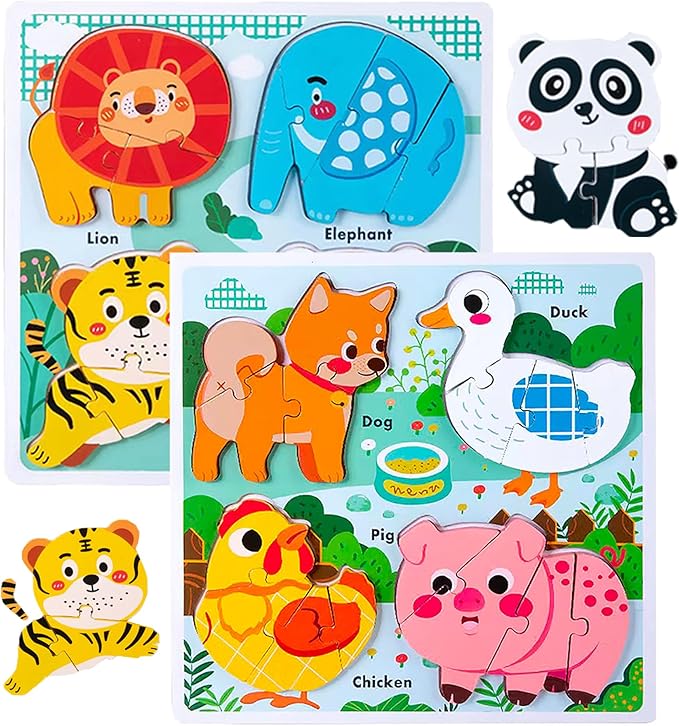 Wooden Animal Puzzles for Toddlers 1-3,Wood Puzzles Ages 2-4, Toys for 2 3 Years Old Girls Boys,Montessori Toddler Toys 2-3 Preschool Learning Educational Gifts
