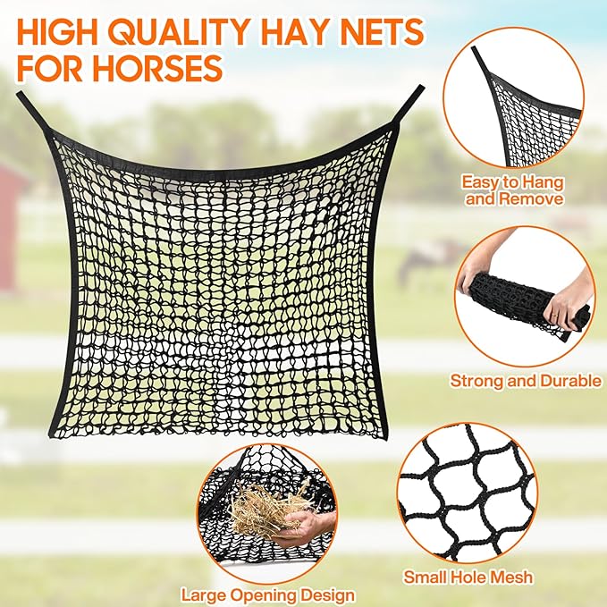 2 PCS Slow Feed Hay Net, Hay Bags for Horses with Large Capacity, Horse Feed Bag Easy to Hang, Hay Nets for Horses for Horse Feeder Full Day Feeding Horses Goat Stall Trailer (31.5" x 35.1")