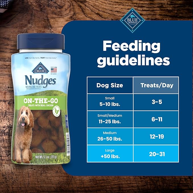 Nudges Blue Buffalo On The Go Dog Treats, Made in The USA with Natural Ingredients, Chicken, 5.5-oz. Bag