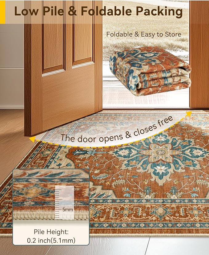 RELEANY Area Rugs Small 2'6"x4' Washable Non-Slip, Floral Vintage Distress