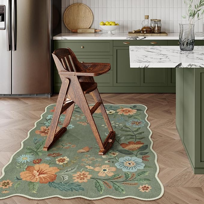 Lahome Floral Machine Washable Rug, 3x5 Rug Non Slip Soft Bedroom Rugs