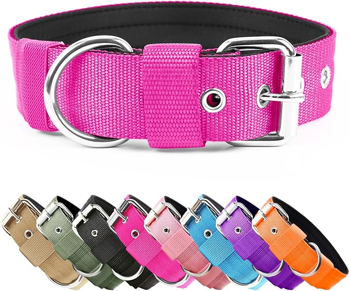 Heavy Duty Tactical Dog Collar - 1.5" Width Military Durable Thick Nylon with Adjustable Metal D Ring & Buckle Working Training K9 Collar for Medium Large Dogs (L(20"-23"), Hot Pink)