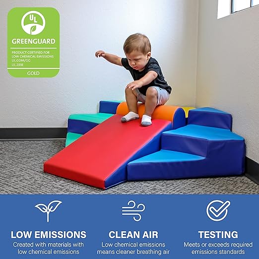 FDP SoftScape Step Up and Slide Corner Climber, Indoor Active Play Structure for Toddlers and Preschoolers, Soft Foam for Crawling and Sliding, Multiple Configurations (4-Piece) - Assorted, 13383