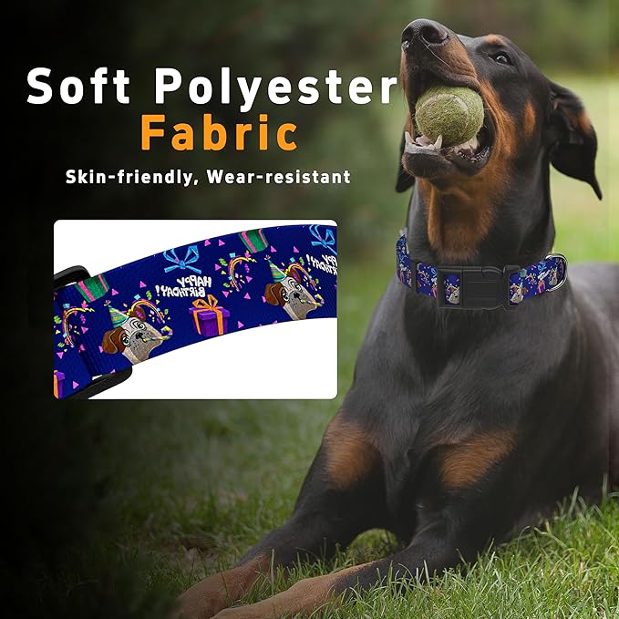 Dog Collar, Classical Birthday Gift Boys Girls Puppy Collar for Small Medium Large Dogs, Adjustable Soft Pet Collar with Safety Buckle for Male Females(Purple Birthday, XS)