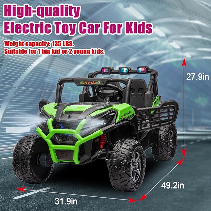 24V 2 Seater Kids Ride On Car with Remote Control,4WD Battery Powered,Electric Vehicles Toy Car for 3+ Years Kids(Green)
