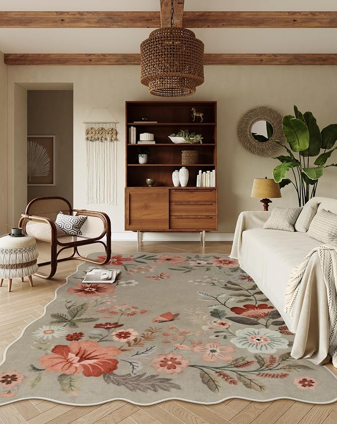 Lahome Floral Washable Rugs for Living Room, 5x7 Area Rugs Soft Non-Slip Stain