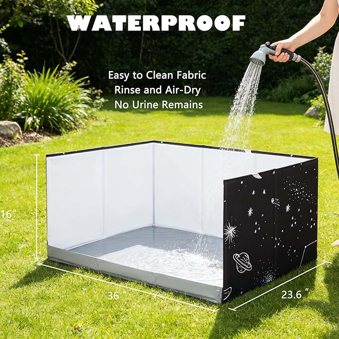 Dog Litter Box with High Walls,Pee Pad Holder Tray for Indoor Dog Potty,No Assembly,No Spill,Waterproof,Easy to Clean,Portable for Travel (Black Star, M-36''Lx23.6''Wx16''H)